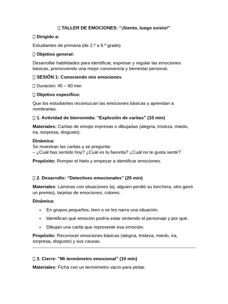 Taller de Emociones para Primaria | PDF | Las emociones ...