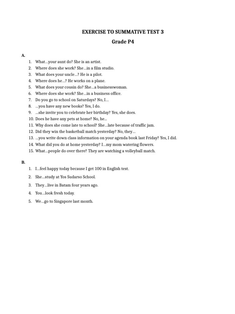 P4 Exercise for Summative Test 3 | PDF