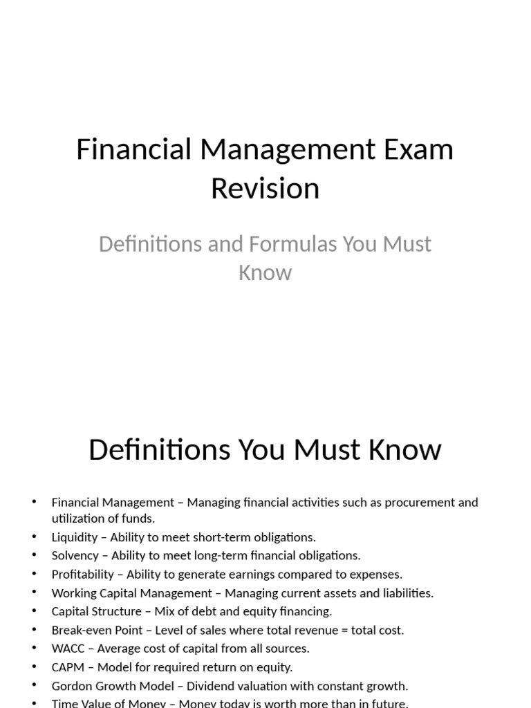 Key Financial Management Formulas | PDF