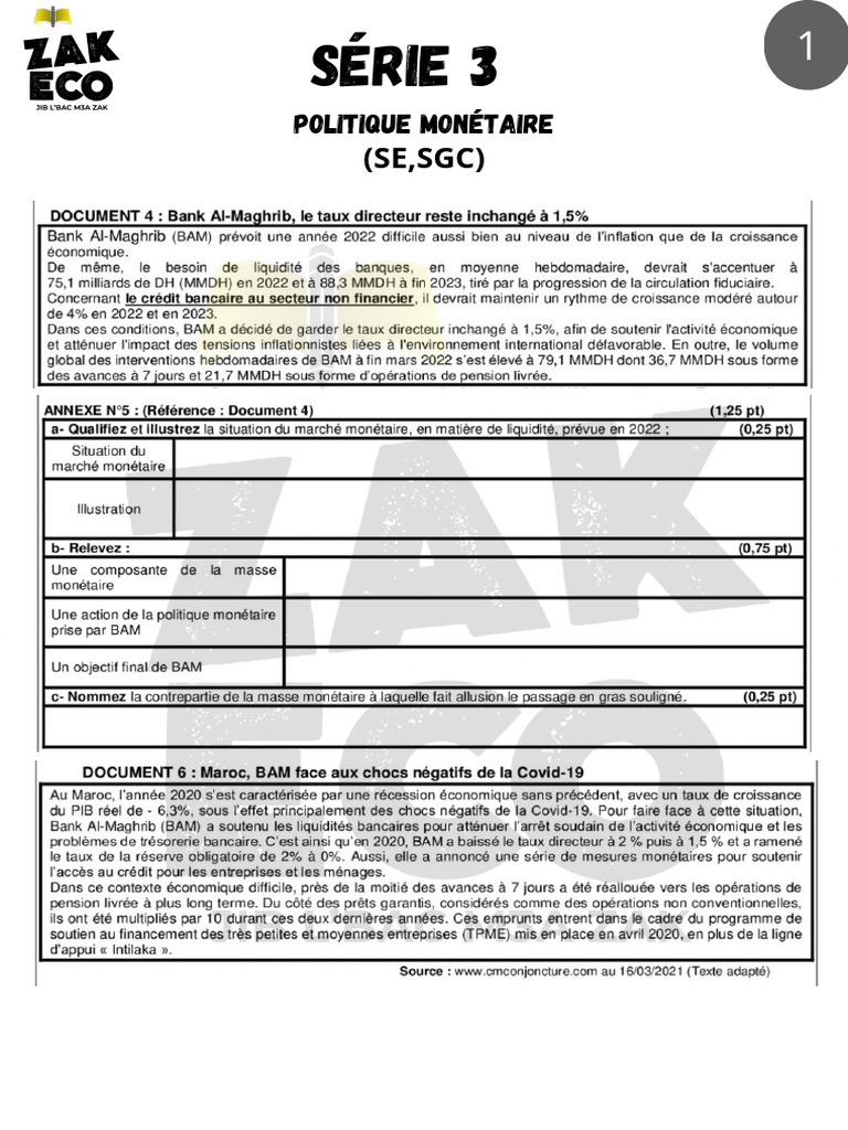 Politique Monétaire (SE, SGC) | PDF