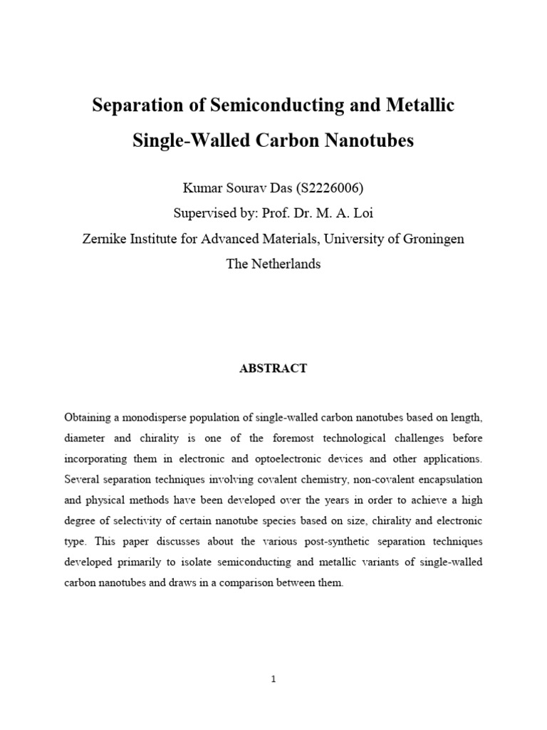 Separation Techniques for Carbon Nanotubes | PDF | Carbon Nanotube ...