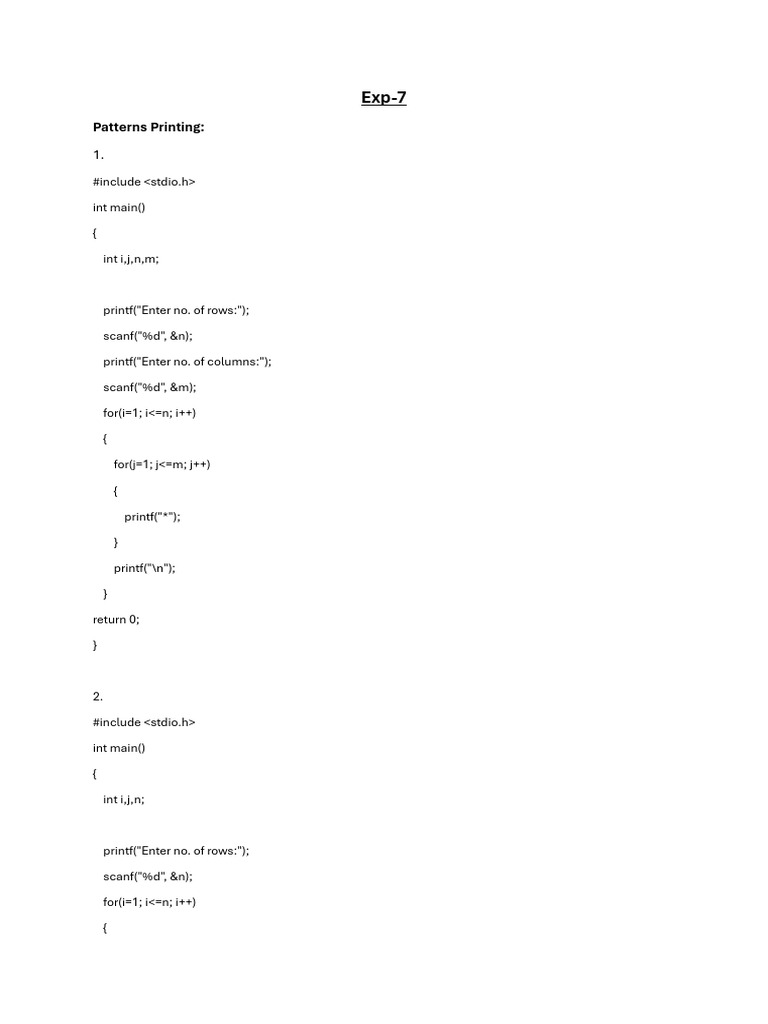 C Programs for Pattern Printing | PDF