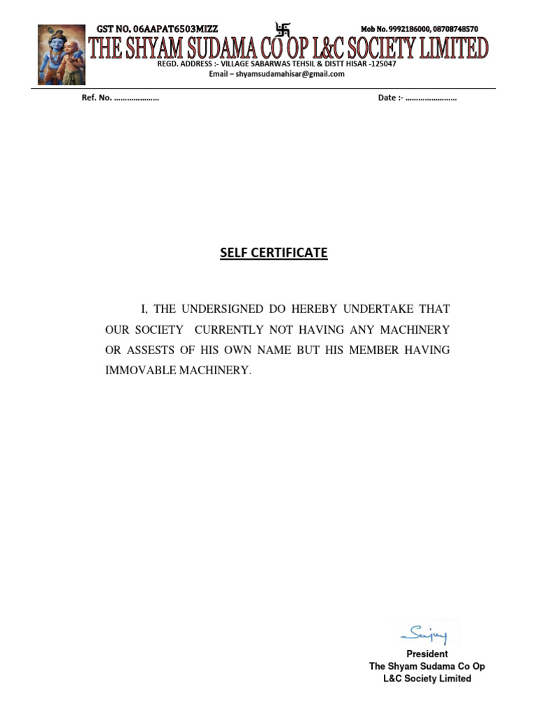Self Certificate Machinery | PDF