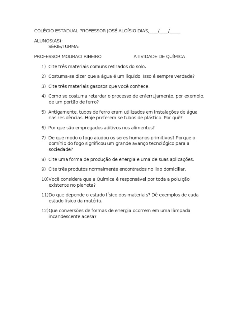 Apostila Do Professor Quimica 1 Ano Volume 1