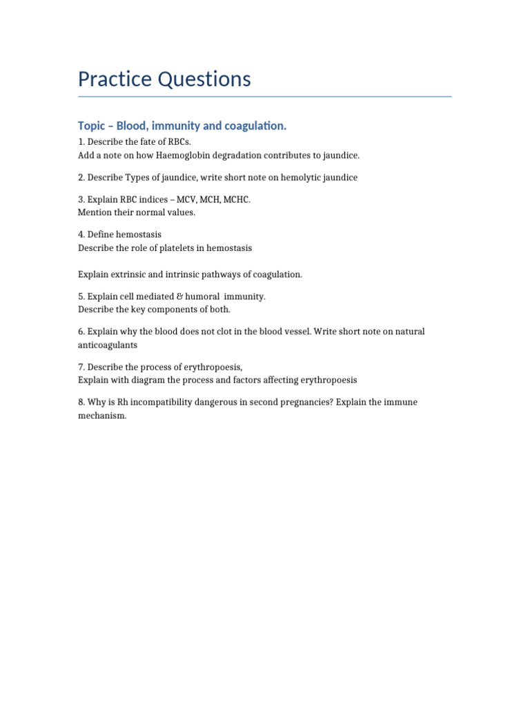 Blood Immunity Coagulation Questions Compact | PDF