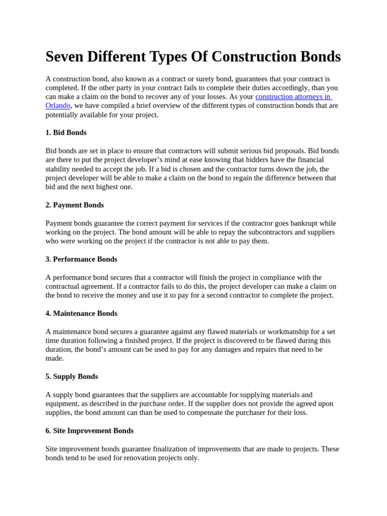 Types of Construction Bonds Explained | PDF | Bonds (Finance ...