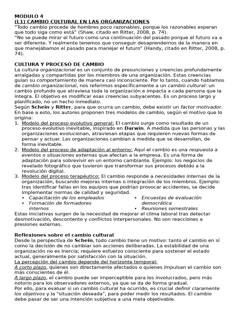 Cambio Cultural en Organizaciones Empresariales | PDF | Motivación ...