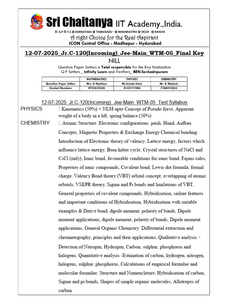 IIT JEE Main Test Syllabus 2025 | PDF | Chemical Bond | Ionic Bonding