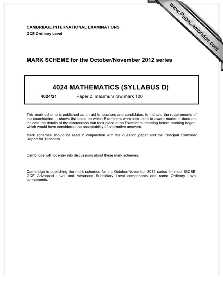 GCE O Level Math Mark Scheme 2012 | PDF | Career And Technical ...