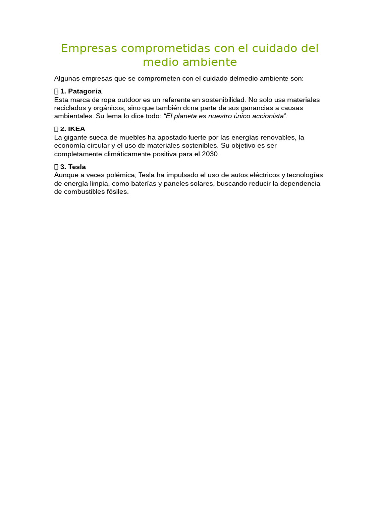 Empresas Comprometidas Con El Cuidado Del Medio Ambiente | PDF