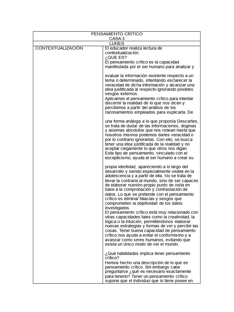 Habilidades del Pensamiento Crítico | PDF | Pensamiento | Pensamiento ...