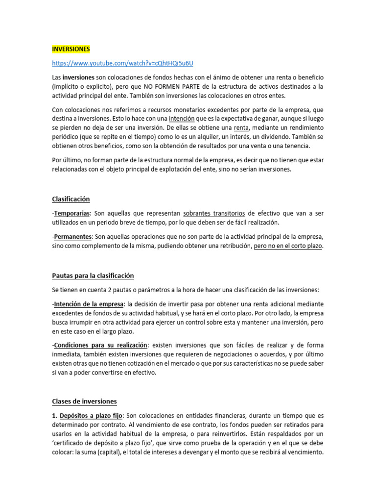 Tipos y Clases de Inversiones Empresariales | PDF | Compartir (Finanzas ...