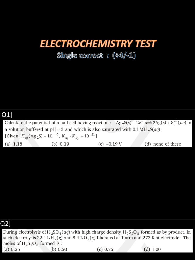 Electrochemistry Test Format Guide | PDF