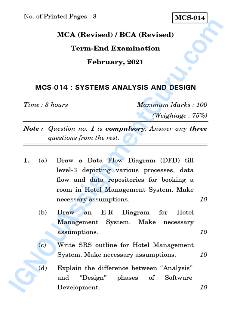 MCS-014 Systems Analysis Exam Paper | PDF | Software Engineering ...