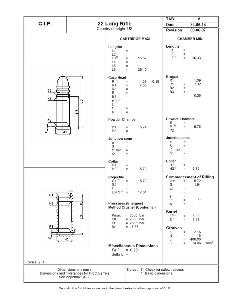 C.I.P. Standards for .22 Long Rifle Dimensions | PDF | Pistol And Rifle ...