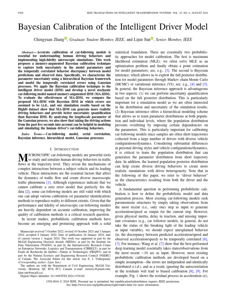 Bayesian Calibration for Intelligent Driver Model | PDF | Statistical ...