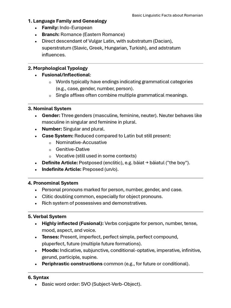 Romanian Linguistic Overview | PDF | Grammatical Gender | Grammatical Tense