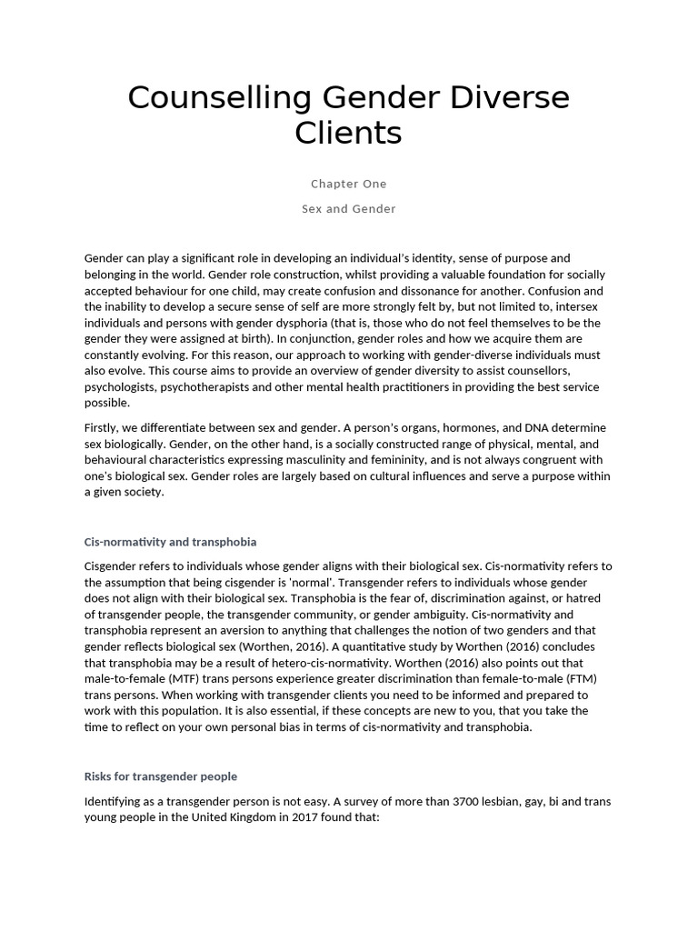 Counselling Gender Diverse Clients | PDF | Transgender | LGBTQIA+ Studies
