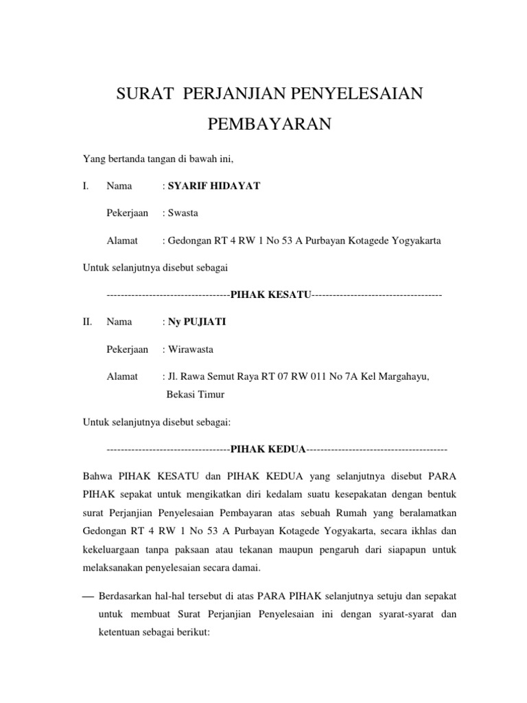 Contoh Surat Pernyataan Damai - No Contoh