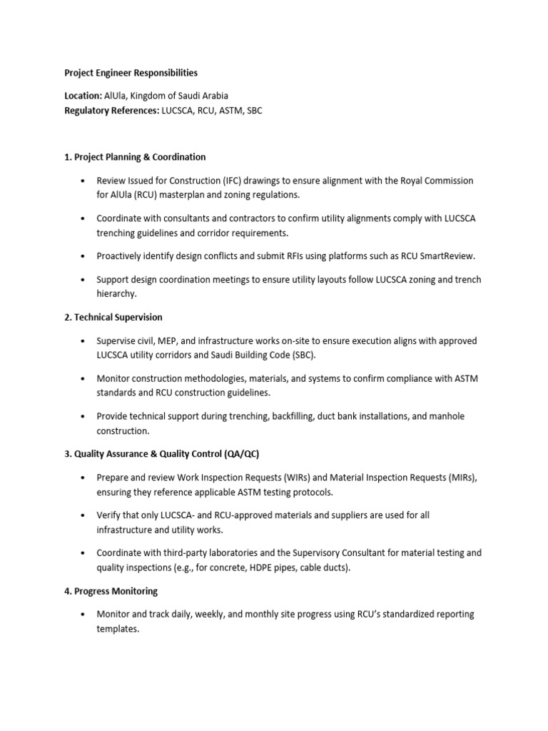 Project Engineer Role in AlUla Infrastructure | PDF