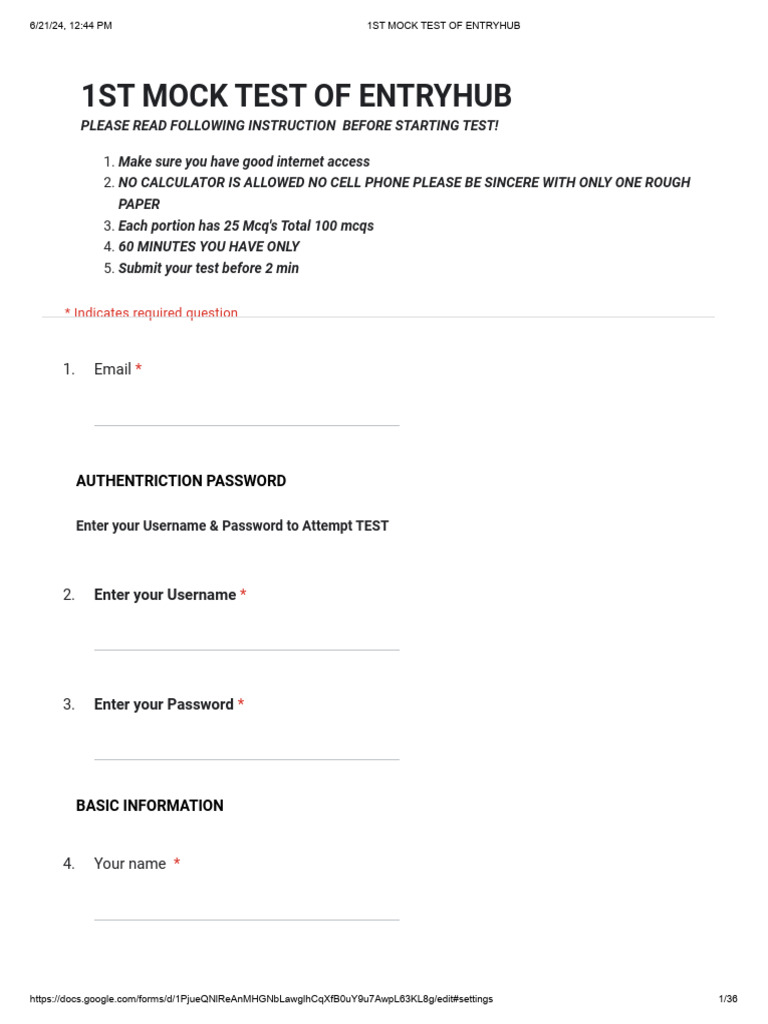 ECAT Mock Test Instructions | PDF | Matrix (Mathematics) | Acid