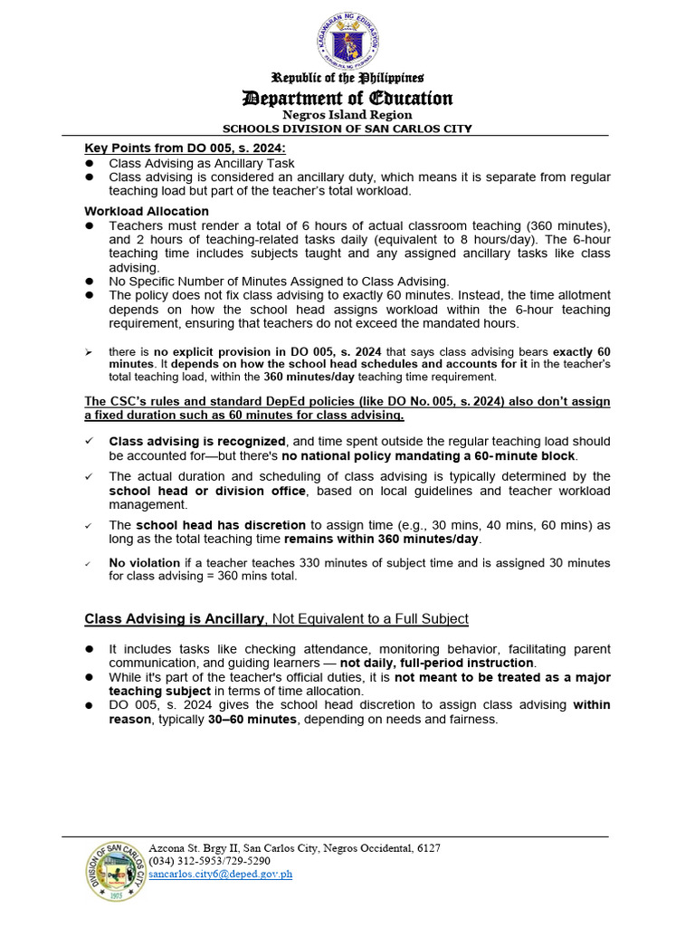 Class Advising Guidelines DO 005, s. 2024 | PDF | Teachers | Learning