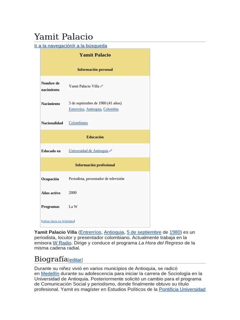 Yamit Palacio: Biografía | PDF | Wikipedia