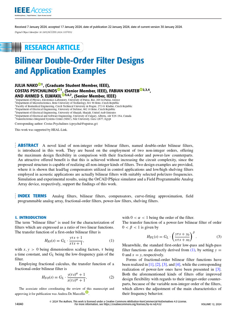 Double-Order Bilinear Filter Designs | PDF | Electronic Filter ...