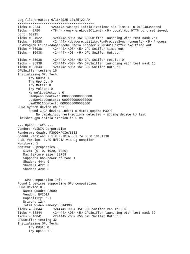 Adobe Media Encoder GPU Sniffer Log | PDF | Graphics Processing Unit ...