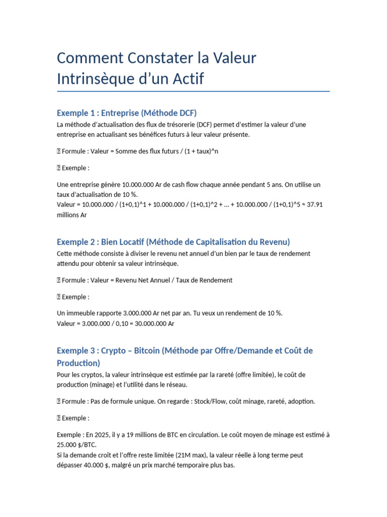 Évaluer la Valeur Intrinsèque d'Actifs | PDF