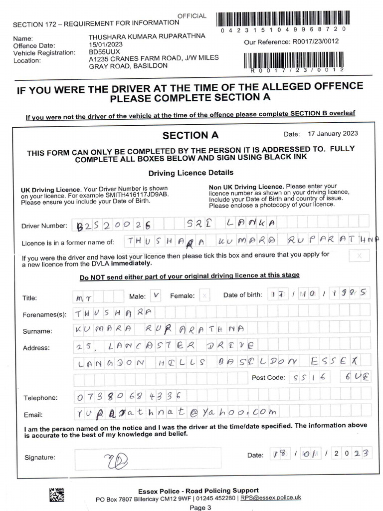 Section A Form | PDF