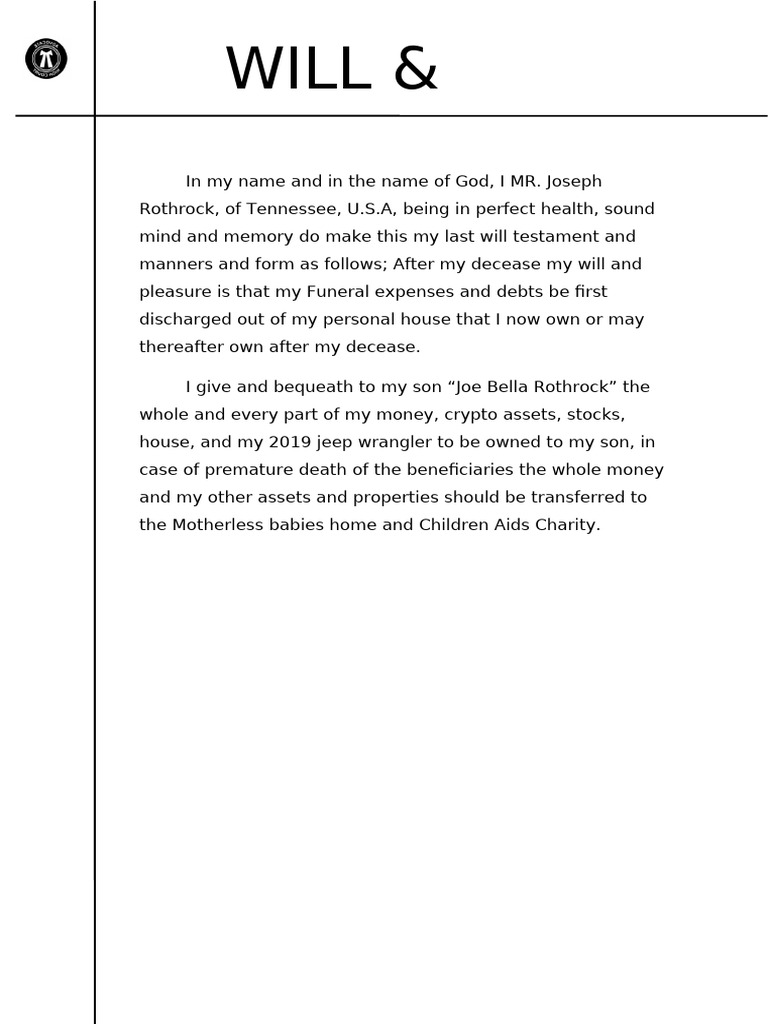 Joseph Rothrock's Last Will & Testament PDF