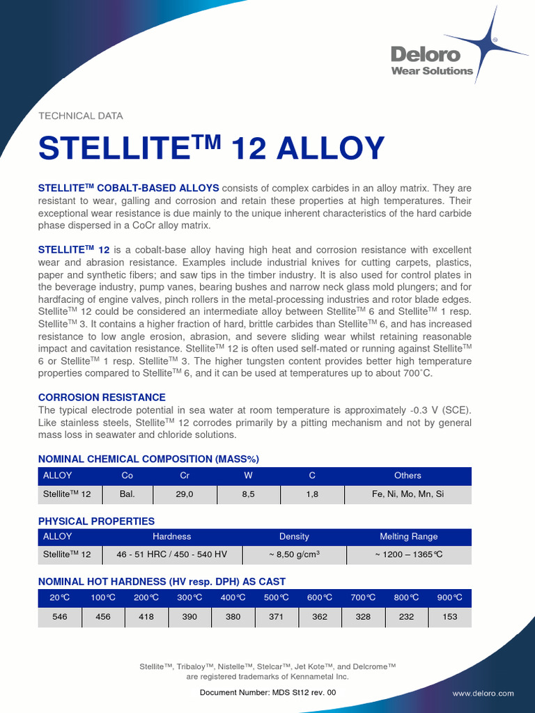 Deloro MDS Stellite2025 12 | PDF | Alloy | Corrosion