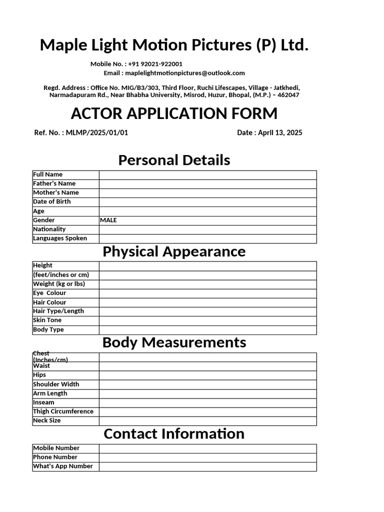 Actor Appl Form | PDF | Fashion | Clothing