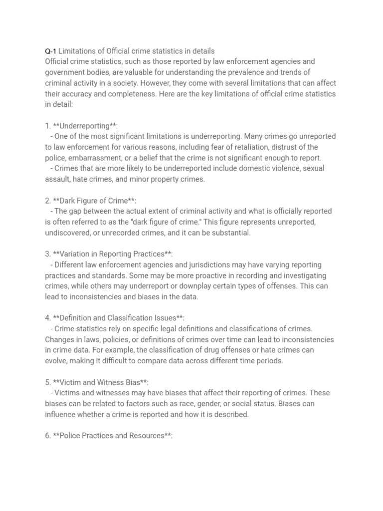 Limitations of Official Crime Statistics | PDF | Deviance (Sociology ...