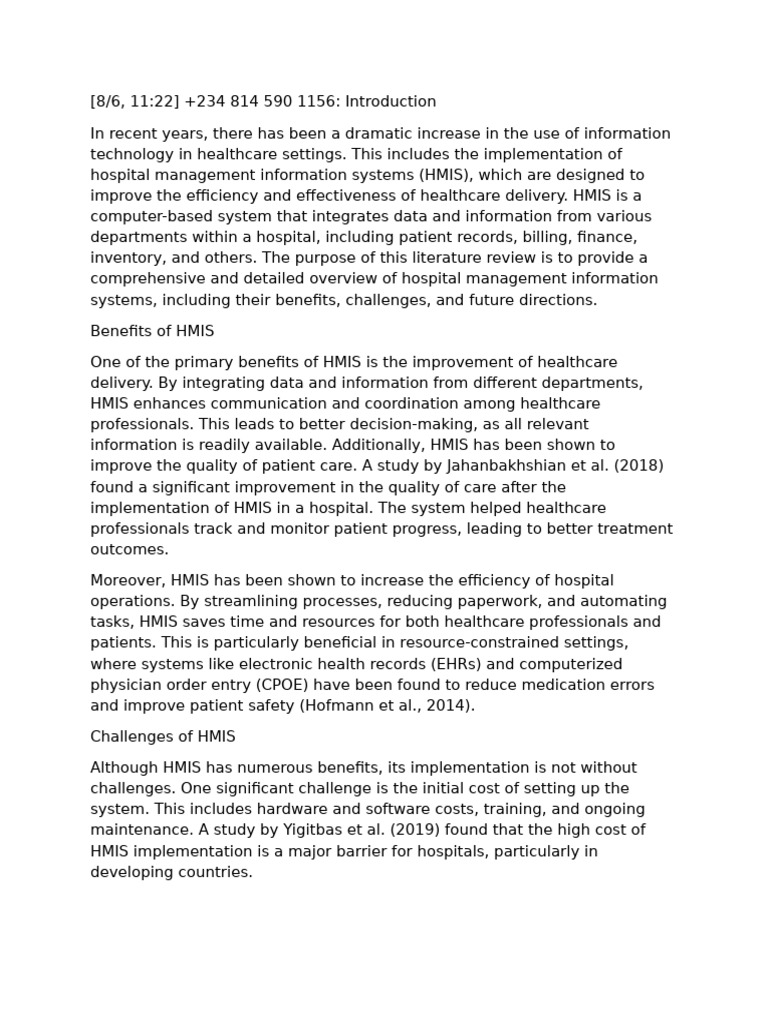Overview of Hospital Management Systems | PDF | Electronic Health ...