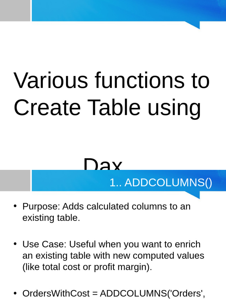 Fnctions to Create Tables | PDF