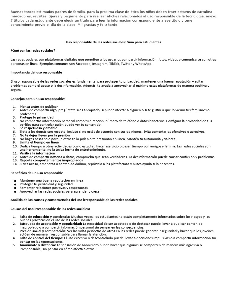 Uso Responsable de Redes Sociales | PDF | Acoso cibernético | Adolescencia