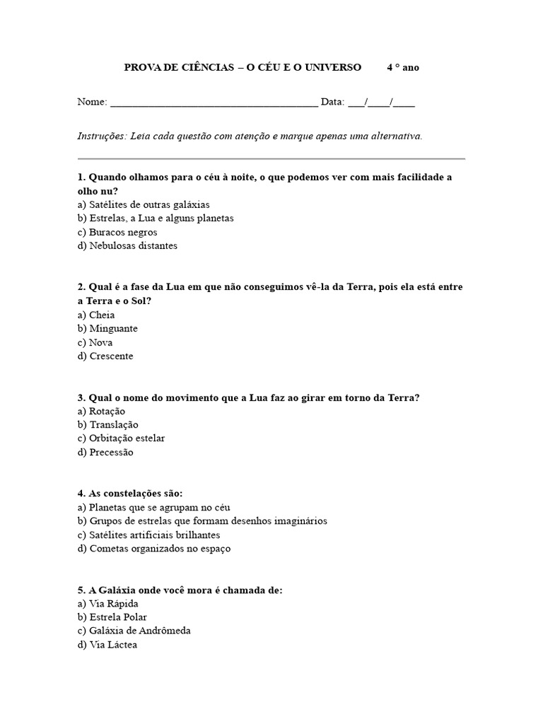 Prova de Ciencias 4 Ano | PDF