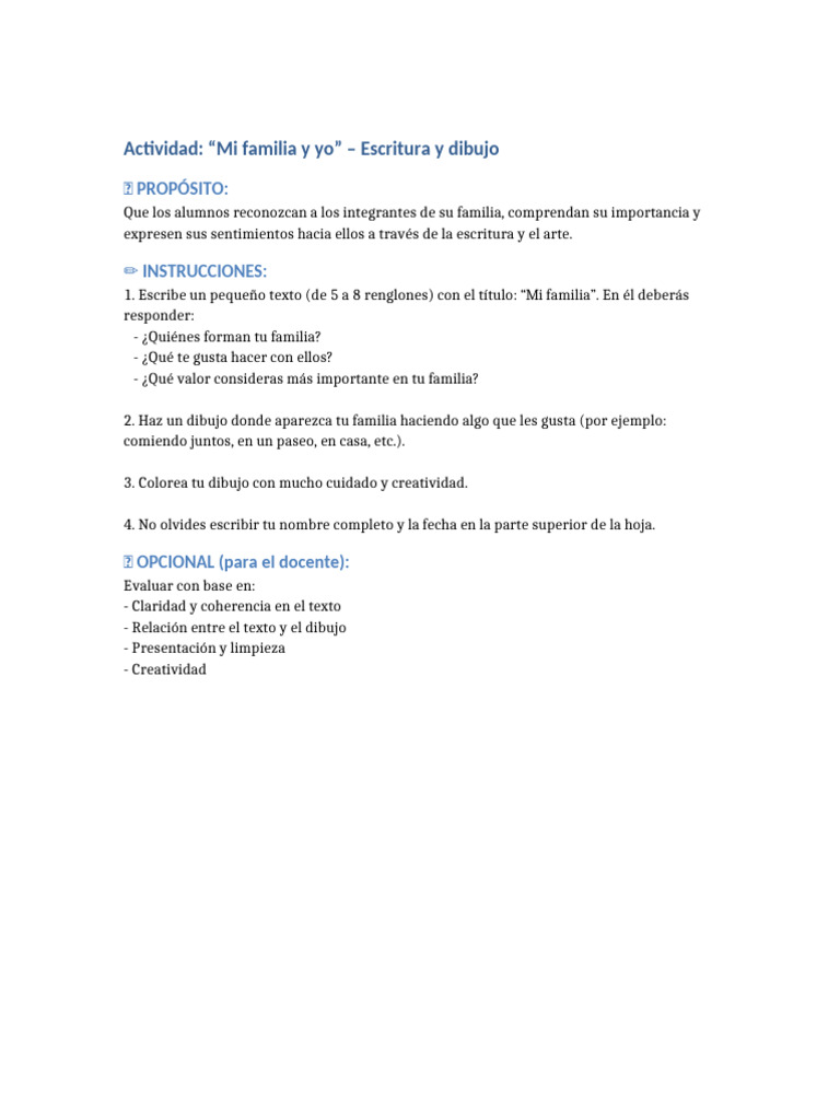 Actividad Mi Familia y Yo | PDF