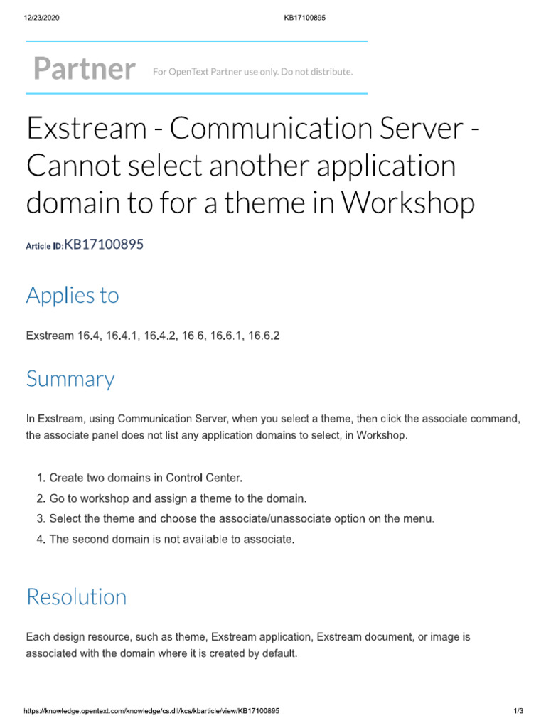 Exstream - Communication Server - Cannot Select Another Application ...