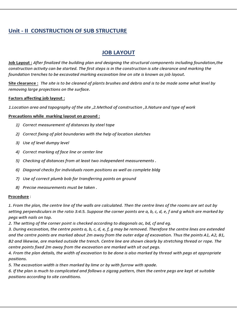 Unit - II Construction of Sub Structure - Job Layout | PDF