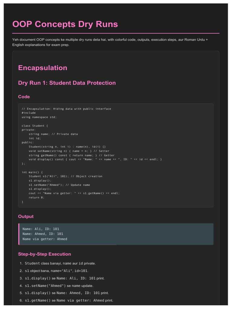 OOP Concepts Dry Runs in Urdu | PDF | Class (Computer Programming ...