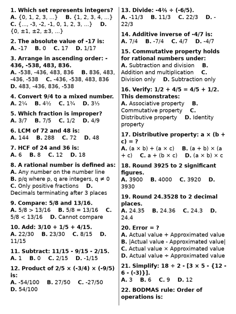 Math Concepts and Operations Review | PDF | Arithmetic | Algebra