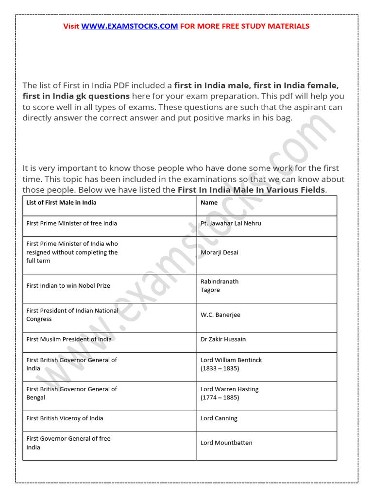 Firsts in India: A Comprehensive Guide | PDF | Indian National Congress