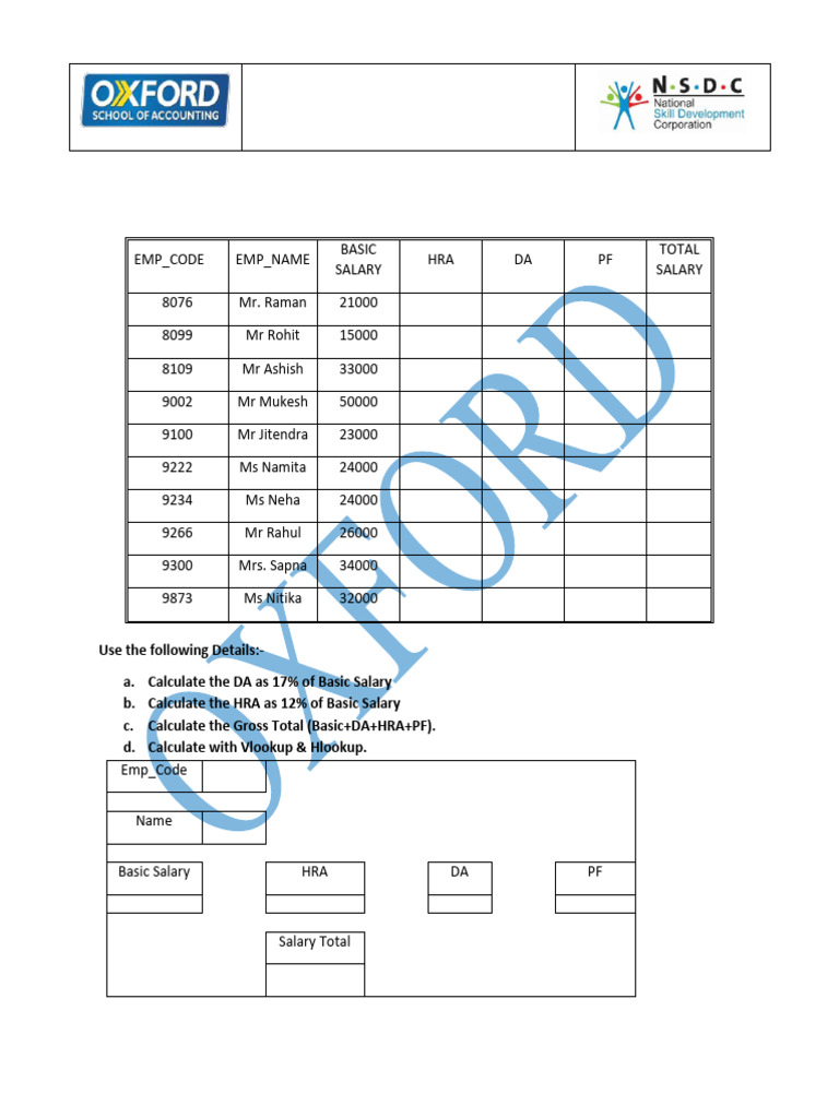 Excel Salary Calculation Assignment | PDF