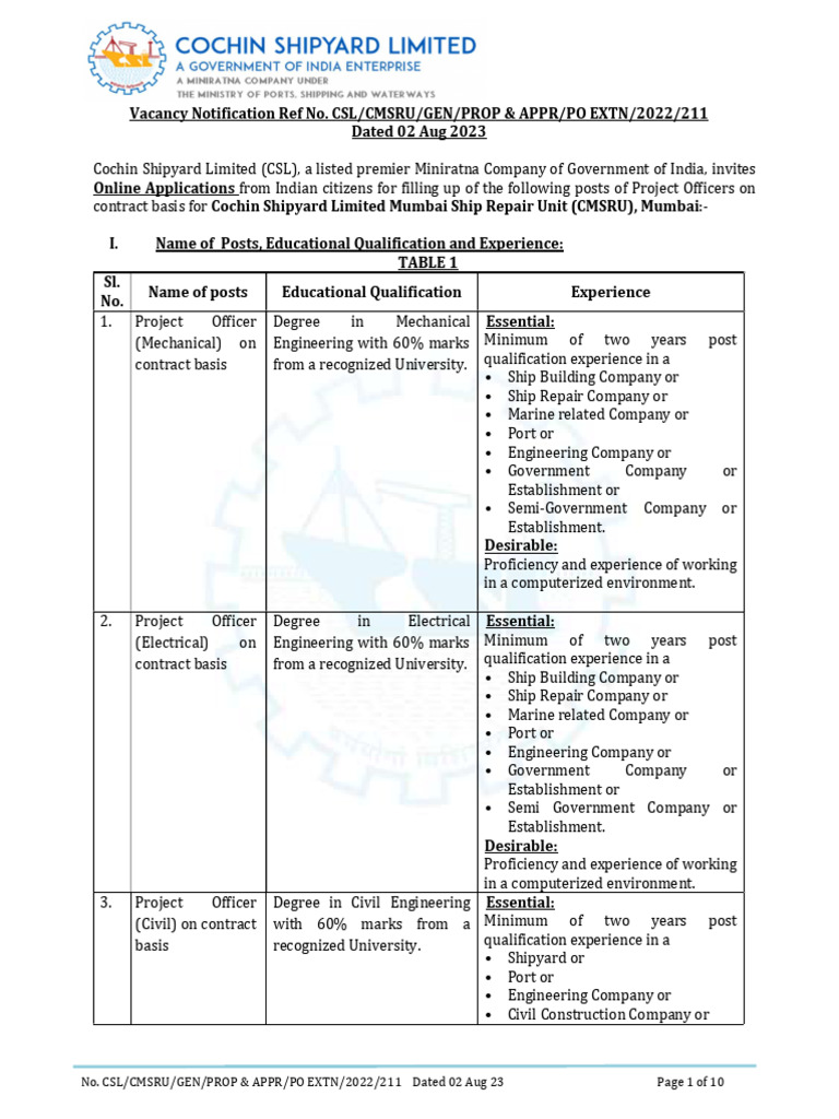 No. Csl/Cmsru/Gen/Prop & Appr/Po Extn/2022/211 Dated 02 Aug 23 Page 1 ...