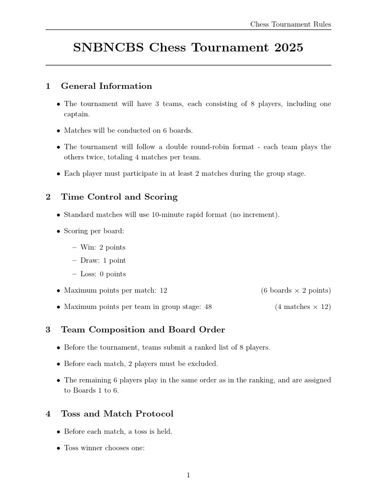 Chess Tournament Rules 2025 | PDF | Chess | Traditional Games