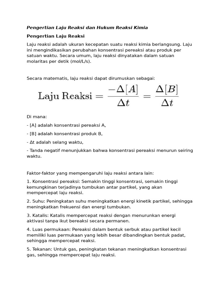 Pengertian dan Hukum Laju Reaksi Kimia | PDF