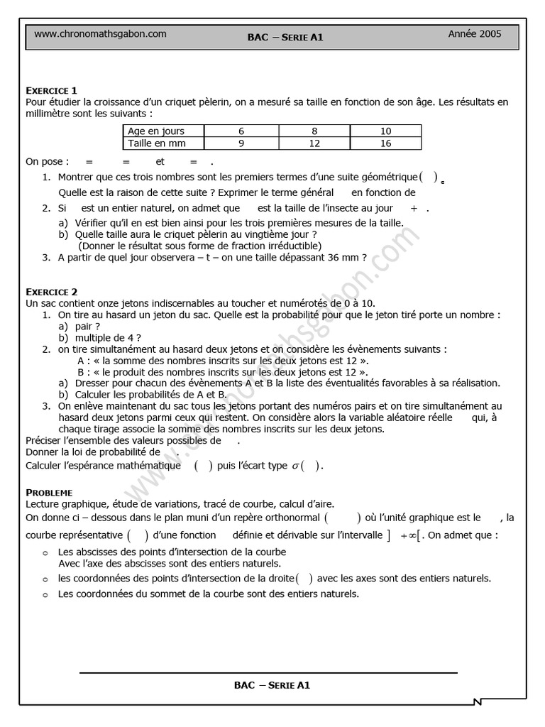 Corrigé BAC Série A1 2005 | PDF | Fonction (Mathématiques ...